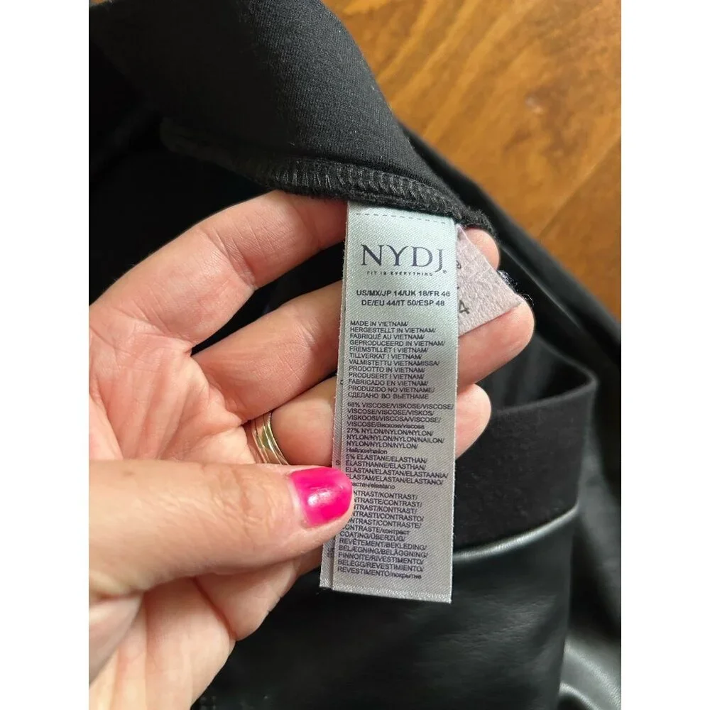 NYDJ Plus Faux Leather Front Leggings Black Pull On Stretch Goth Lift Tuck Sz 14